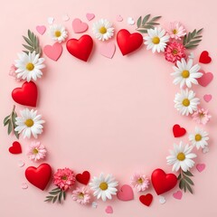 Fototapeta premium Romantic Valentine's Day Floral Frame with Hearts