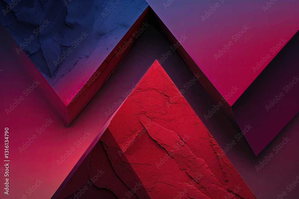 Poster vibrant angular design on ruby gradient background with modern textures and bright colors