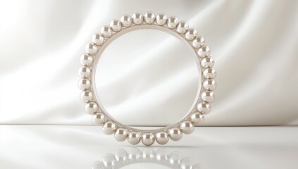 Subtle reflections enhance pearl-embellished frame on white.