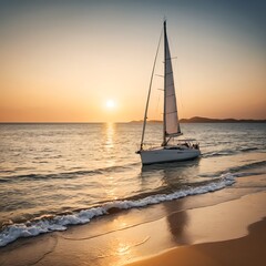 Yacht at Sunset on Tropical Beach