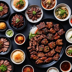 Delicious Asian Fusion BBQ Meat Platter with Sides