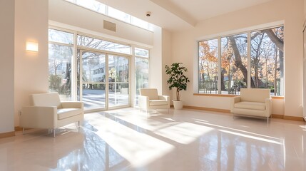 Fototapeta premium Bright minimalist aesthetics urban center lobby design in contemporary photography