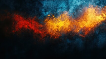 Obraz premium Fiery clash of red and blue flames in dark smoky void