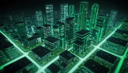 Obraz premium Futuristic Green Cityscape at Night