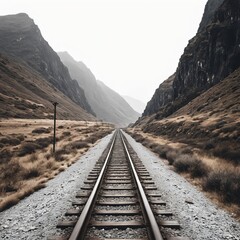 Fototapeta premium Railroad Tracks Through Mountain Valley