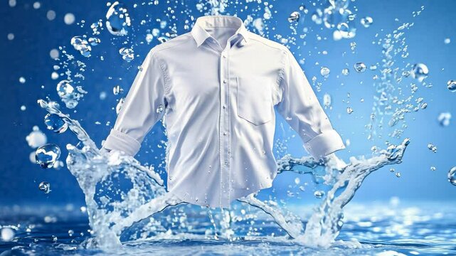 White shirt being washed in water with bubbles and foam