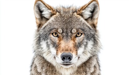 Gray Wolf Portrait Against White Background