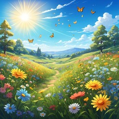 Obraz premium Sunny Meadow Path with Butterflies