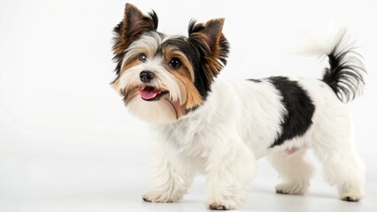 Biewer Terrier in full view on white studio  background