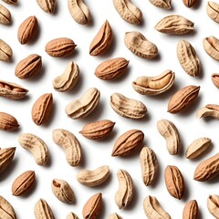 Obraz premium Scattered Peanuts and Cashews on White Background