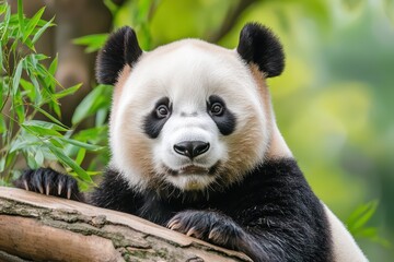 Obraz premium Panda Searching for Food in Destroyed Bamboo Forest Amidst Nature's Recovery Efforts