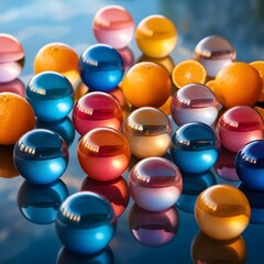 Naklejka premium Colorful Glass Spheres with Oranges