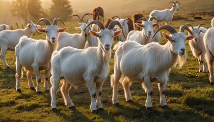 Fototapeta premium Majestic White Goats at Sunrise