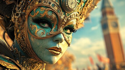 Vibrant masks and elaborate decorations adorn a Mardi Gras parade float