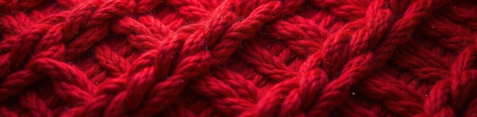 Fototapeta premium Deep crimson wool, complex cable knit pattern, warm, thread, knitted