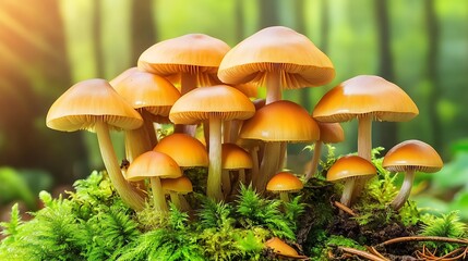 Fototapeta premium Vibrant fungi create magical scene wallpapers