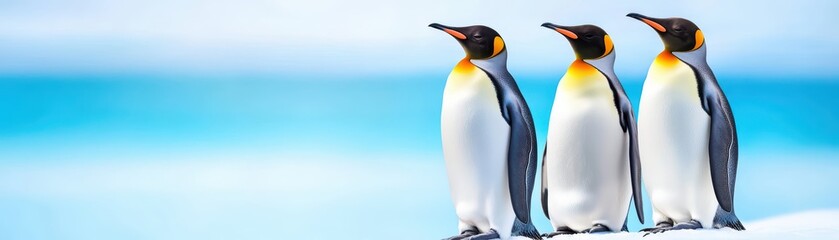 Fototapeta premium Penguins Struggling in Shrinking Icy Habitat Amidst Starvation Threats Due to Climate Change