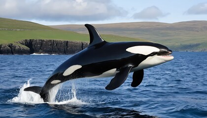 Obraz premium Orca Whale Leaping from Ocean