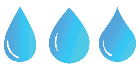 Blue gradient water drop icon vector set, blue gradient water drop, tear drop, rain drop icons vector set isolated on white background.