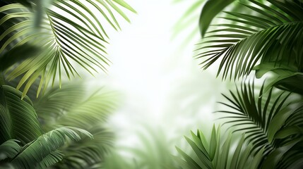 Lush Green Tropical Palm Leaves Background