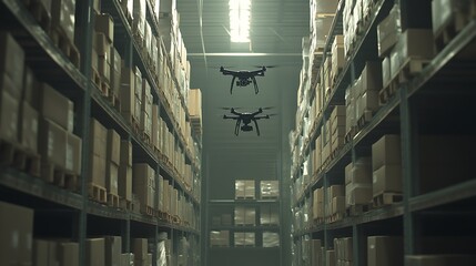 Obraz premium Warehouse automation with aerial drone pictures