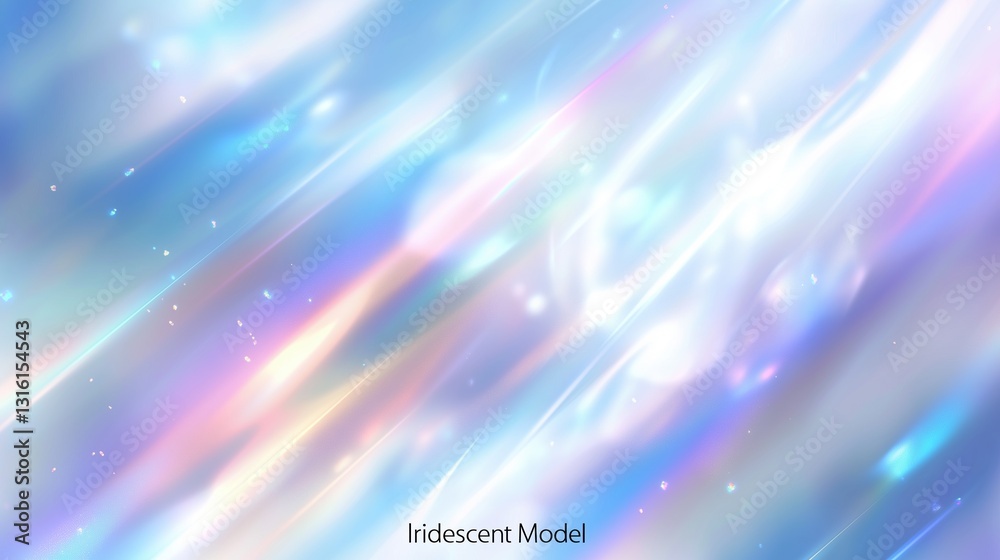 Poster Abstract pastel blue and white background with iridescent holographic light rays. Soft blurred effect creating an ethereal and dreamy atmosphere, with high resolution and hyper-realistic details.