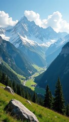 Obraz premium Serene valleys and snow-covered mountains of Friuli Venezia Giulia's Illegio Mountain range, venezia, mountain range