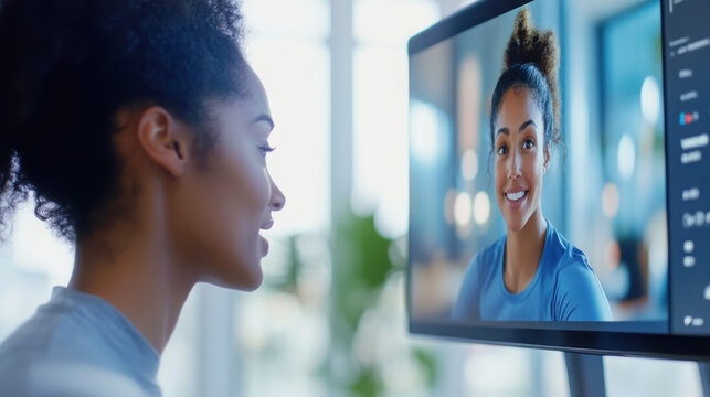 Close up of person engaging with virtual health technology for exercise and fitness