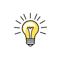Illustration of a light bulb depicted in black lines with radiating patterns