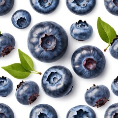 Obraz premium Seamless Pattern of Fresh Blueberries and Green Leaves