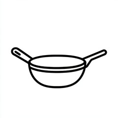 A minimalist icon of a frying pan in black and white line art, ideal for representing cooking and kitchen ideas