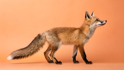 Obraz premium Red Fox Standing Profile View on Orange Background Wildlife Photography