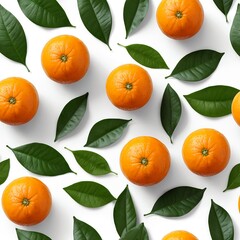 Fresh Oranges with Green Leaves Pattern