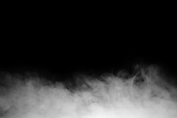 Close-up photo set of abstract white smoke or vapor floating on black background. Fog and clouds effect for design. Smog elements.	
