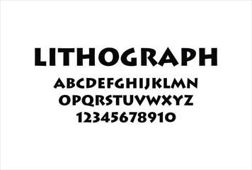 Obraz premium Lithograph font for logo and headline. Isolated vector typeset