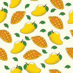 seamless mango pattern, fruit background in flat style, vector illustration background, Perfect for clothing, textile, fabric, background, wallpaper