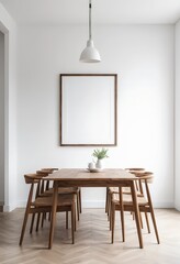 Modern Minimalist Dining Room Interior with Wooden Table and Chairs