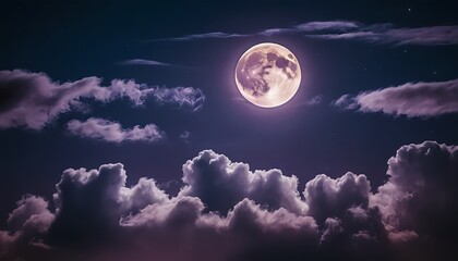 Full Moon Night Sky with Clouds