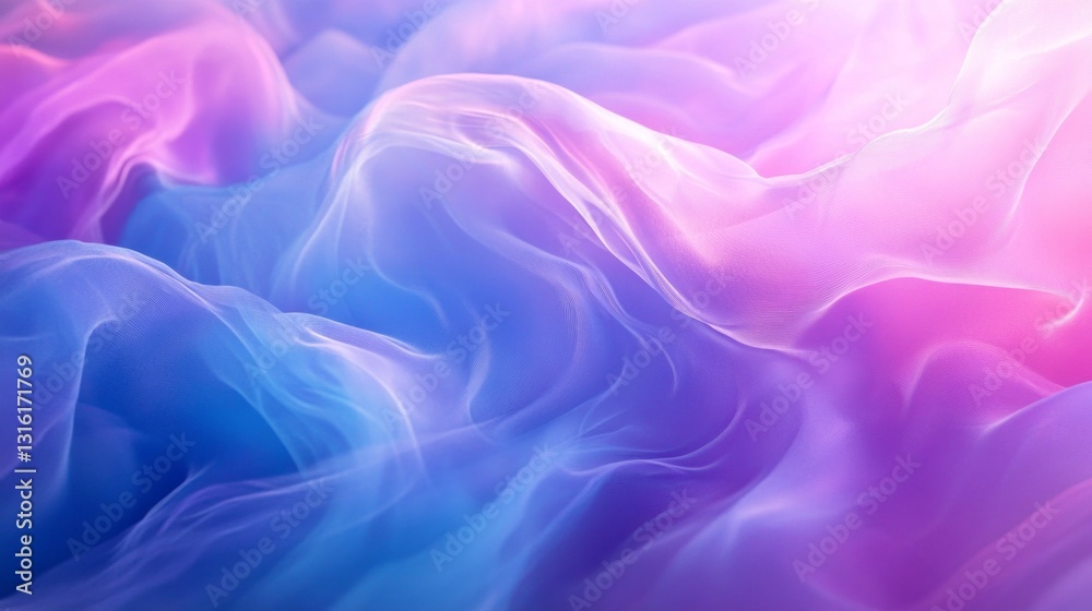 Poster the tranquil landscape showcases soft, flowing silk, rippling in gentle waves of pastel hues. sunlig