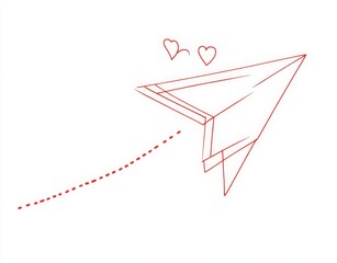 The image is a minimalist representation of a paper plane taking flight from a red heart, embodying the idea of sharing love on Valentine's Day