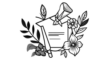 Graduation Announcement: Hand-Drawn Floral Illustration AI Generated