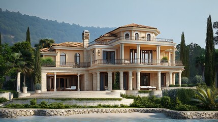 Obraz premium Luxury Mediterranean Villa Oceanfront Estate Coastal Home