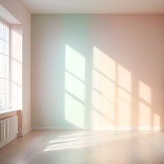 Fototapeta premium Sunlight Streaming Through Window in Empty Room with Pastel Walls