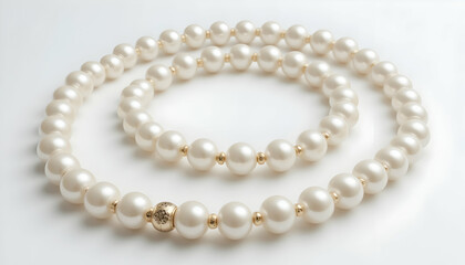 Obraz premium Elegant Pearl Necklace with Gold Accents on a White Background