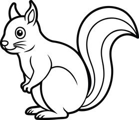 Cute Autumn Squirrel Line Art Vector - Adorable Fall Wildlife Illustration