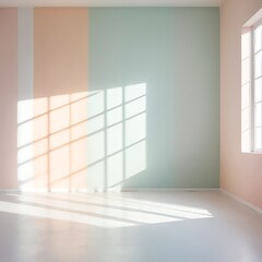 Fototapeta premium Sunlit Empty Room with Pastel Walls and Window Shadow