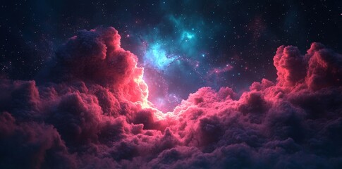Fototapeta premium A dynamic abstract space environment is revealed through a grunge cosmic texture with swirling nebulae, smoky trails, and vibrant color blending