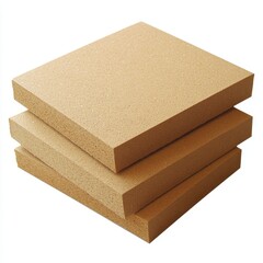 Three light brown square insulation boards stacked on a white background. The texture is slightly grainy.