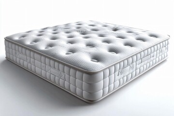 Luxurious mattress showcased with a minimalistic design, ideal for high-end marketing or bedroom decor inspiration. Perfect for events like home expos or interior design showcases.