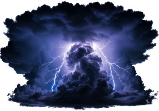 Isolated Stormy Thundercloud with Lightning Strikes
